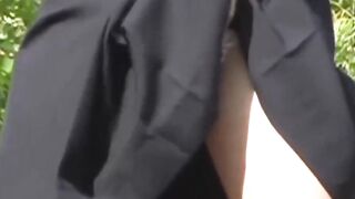 Suited student teases under the skirt and wets panties pee