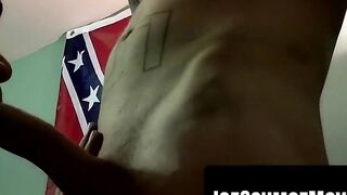 Chubby black throat takes white cock to the base