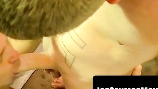 Chubby black throat takes white cock to the base