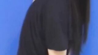 Brunette Japanese teen peeing pants after losing control