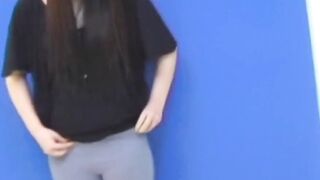 Brunette Japanese teen peeing pants after losing control