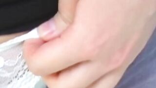 Brunette Japanese teen peeing pants after losing control