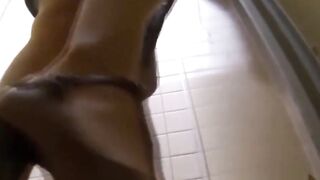 Asian beauties showing pussies while peeing in toilet