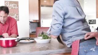 Tattooed stepmother fucks son in front of hubby