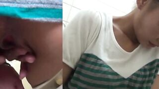 Spy cam films cutie fingering tight pussy in public bathroom