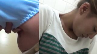 Spy cam films cutie fingering tight pussy in public bathroom