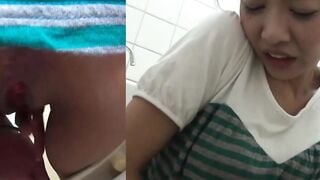 Spy cam films cutie fingering tight pussy in public bathroom