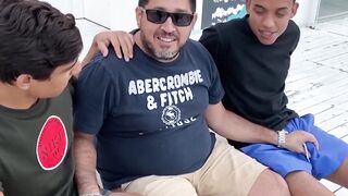 Fat daddy Ferdinand spitroasted by wild twink gang raw