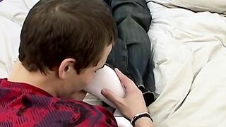 Alex Page sucks buddyâs toes while foot wanking his own cock
