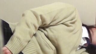 Japanese girl caught enjoying alone time in a quiet library
