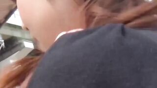 Adorable Asian girl rubbing hairy pussy outdoor
