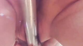 Adorable Asian girl rubbing hairy pussy outdoor