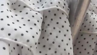 Adorable Asian girl rubbing hairy pussy outdoor