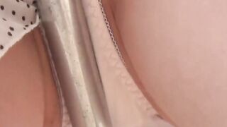 Adorable Asian girl rubbing hairy pussy outdoor