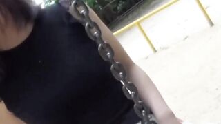 Kinky Asian girl peeing relentlessly in public
