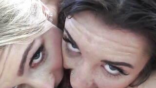 Mila Marx and Jade Amber squirt after sharing one dildo