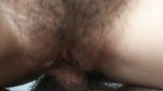 Fucked my girlfriend's hairy pussy before work and came on her