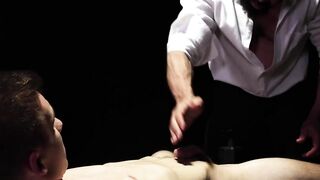 Bearded Max Sergant dildo fucks Zac Steeles ass until he begs