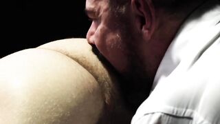 Bearded Max Sergant dildo fucks Zac Steeles ass until he begs