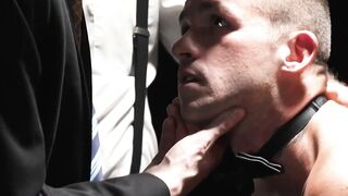 Obedient Lane Colten serves three mature masters until he cum