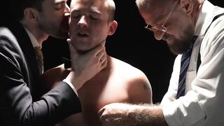 Obedient Lane Colten serves three mature masters until he cum