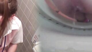 Cute Asian staff dump varied streams in the office toilet