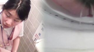 Cute Asian staff dump varied streams in the office toilet