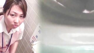 Cute Asian staff dump varied streams in the office toilet