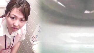 Cute Asian staff dump varied streams in the office toilet