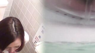 Cute Asian staff dump varied streams in the office toilet