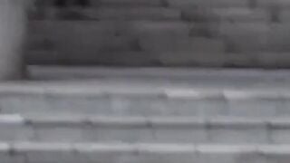 Camera films stunners spraying piss outdoors in daylight
