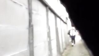 Street squatters pee in secluded alley and walk off wet