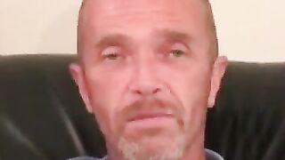 Mature amateur man jerks his small hairy dick and cums