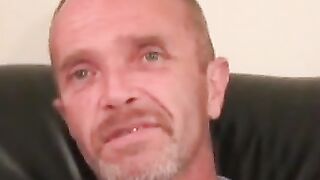 Mature amateur man jerks his small hairy dick and cums