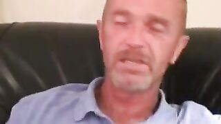 Mature amateur man jerks his small hairy dick and cums