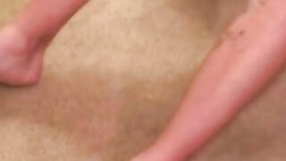 Bearded tattooed mature guy strokes cock and cums on self