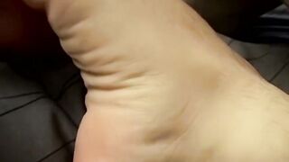 PJ Adams wanks cum over his foot after fucking his friend