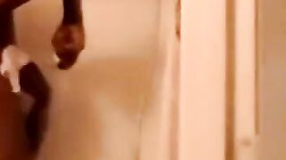 Athletic black BBC camera stroking to climax pride