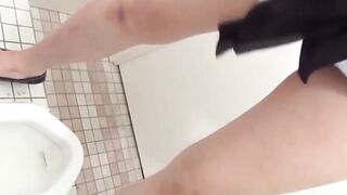 Closeup of young Japanese girls peeing in public toilet scenes