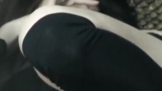Japanese woman unknowing as she entertains herself on tape