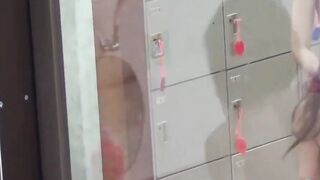 Peeping films trio tiny Japanese blasting pee in bath