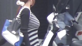 Asian girls pour golden from bushy vag into urinal spot