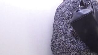Asian girls pour golden from bushy vag into urinal spot