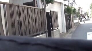 Pretty Asian lifts skirt and floods rack with golden piss