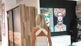 Big-Titted Blonde Babe Masturbates in a Public Market