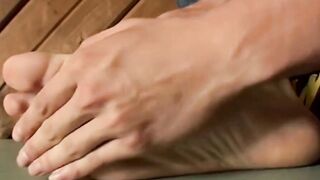 Puppy delivers sexy foot play and rough cock jerking action