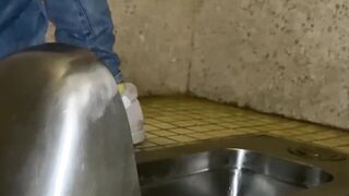 Masked Japanese girl pees after sensual pussy play