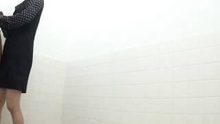 Sexy Asians drop panties and leak in ladies room stall