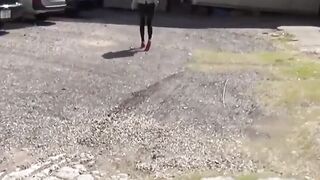 Japanese public squirters squats and hide the yellow puddle