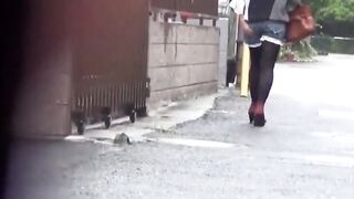 Japanese public squirters squats and hide the yellow puddle